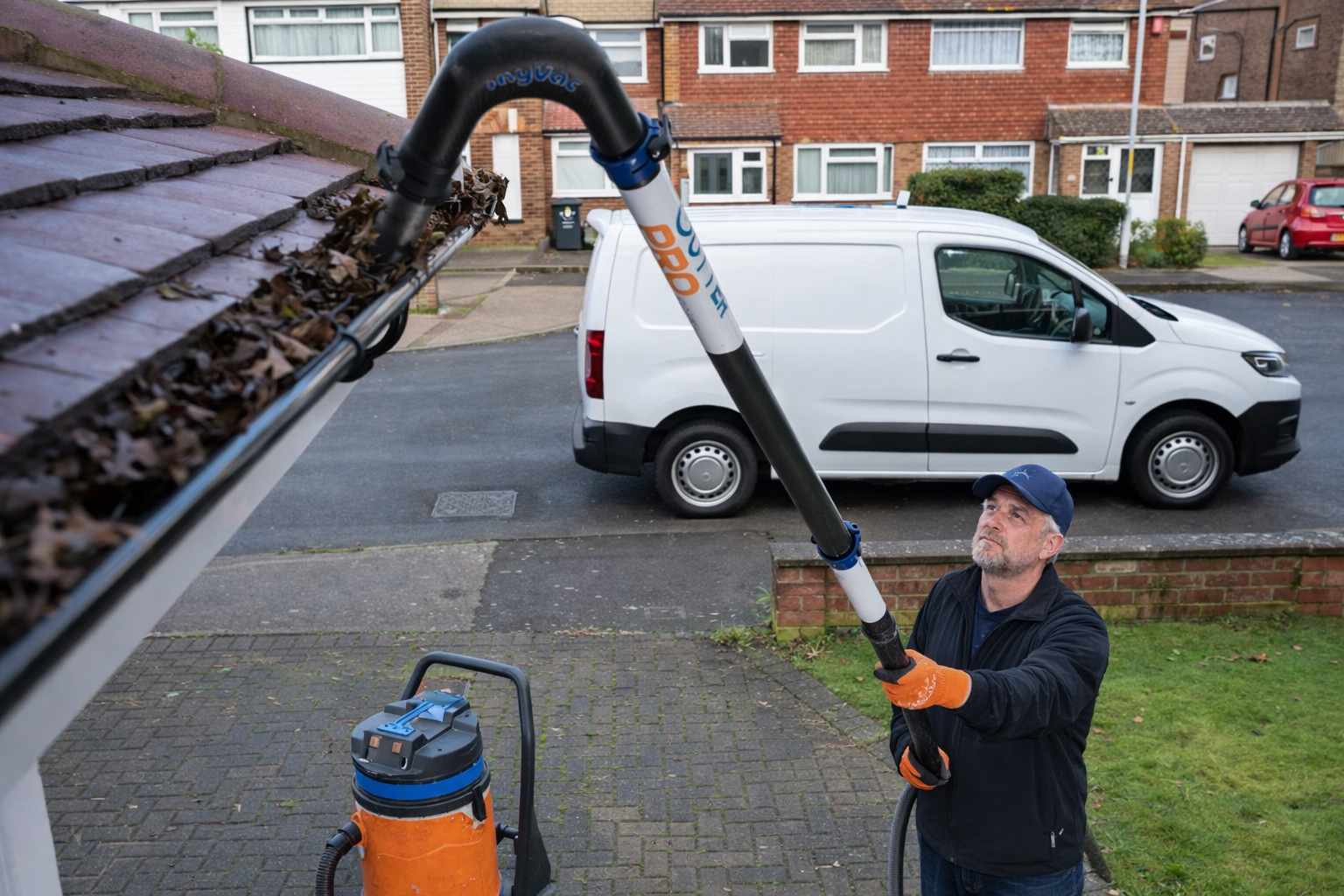 cleaning a gutter on a residential property