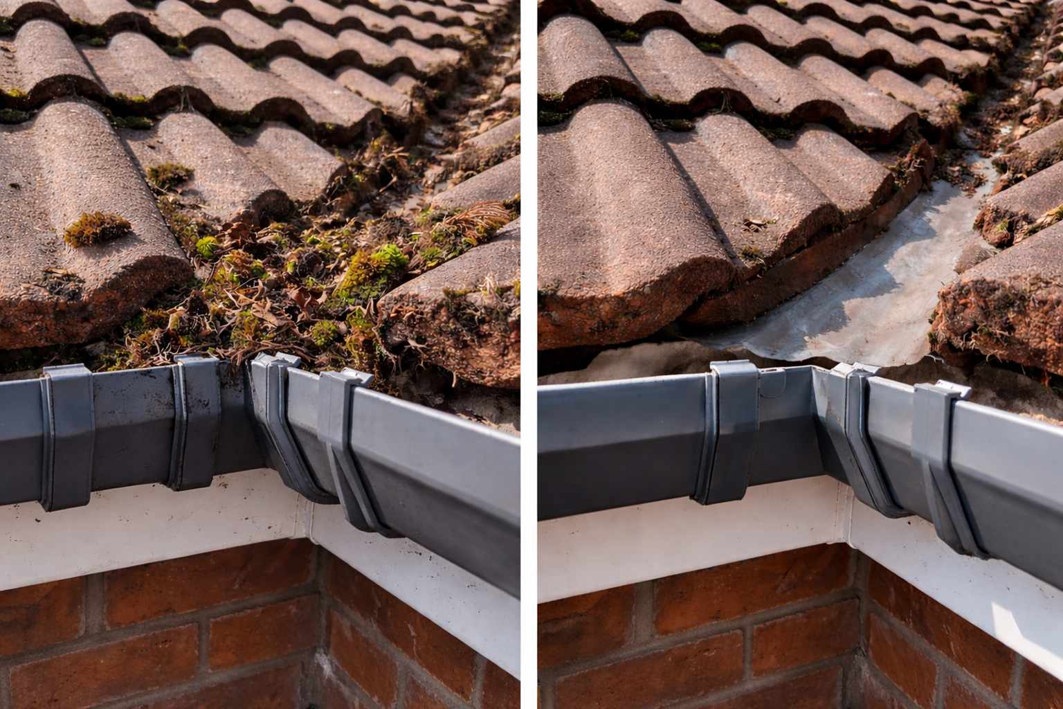 gutter cleaning before and after